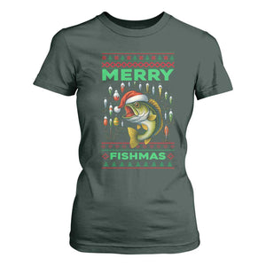 Funny Merry Fishmas Ugly Sweater T Shirt For Women Fisherman Christmas Gift TS12 Dark Forest Green Print Your Wear