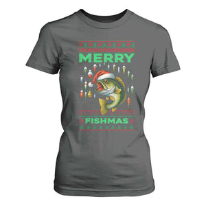 Funny Merry Fishmas Ugly Sweater T Shirt For Women Fisherman Christmas Gift TS12 Dark Heather Print Your Wear