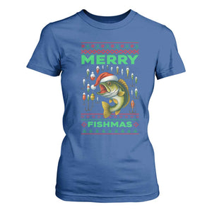 Funny Merry Fishmas Ugly Sweater T Shirt For Women Fisherman Christmas Gift TS12 Royal Blue Print Your Wear