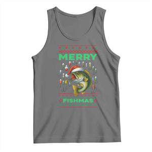 Funny Merry Fishmas Ugly Sweater Tank Top Fisherman Christmas Gift TS12 Black Heather Print Your Wear