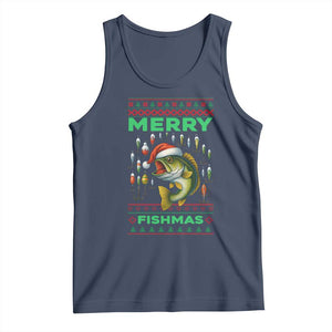 Funny Merry Fishmas Ugly Sweater Tank Top Fisherman Christmas Gift TS12 Navy Print Your Wear