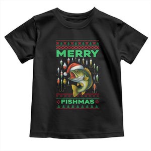 Funny Merry Fishmas Ugly Sweater Toddler T Shirt Fisherman Christmas Gift TS12 Black Print Your Wear