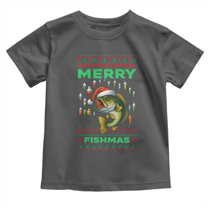 Funny Merry Fishmas Ugly Sweater Toddler T Shirt Fisherman Christmas Gift TS12 Dark Heather Print Your Wear