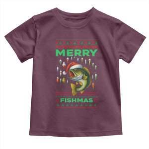 Funny Merry Fishmas Ugly Sweater Toddler T Shirt Fisherman Christmas Gift TS12 Maroon Print Your Wear