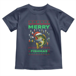 Funny Merry Fishmas Ugly Sweater Toddler T Shirt Fisherman Christmas Gift TS12 Navy Print Your Wear