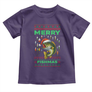 Funny Merry Fishmas Ugly Sweater Toddler T Shirt Fisherman Christmas Gift TS12 Purple Print Your Wear