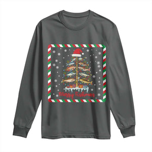 Merry Fishmas Long Sleeve Shirt Funny Xmas Fishing Lover Gift TS12 Dark Heather Print Your Wear
