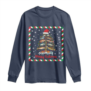 Merry Fishmas Long Sleeve Shirt Funny Xmas Fishing Lover Gift TS12 Navy Print Your Wear