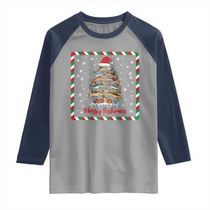 Merry Fishmas Raglan Shirt Funny Xmas Fishing Lover Gift TS12 Sport Gray Navy Print Your Wear