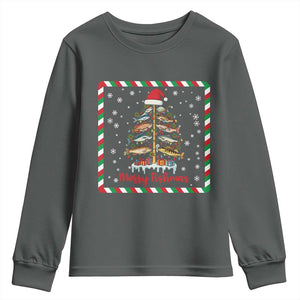 Merry Fishmas Youth Sweatshirt Funny Xmas Fishing Lover Gift TS12 Dark Heather Print Your Wear