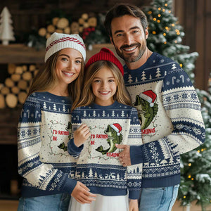 Xmas Fisherman Holiday Gift Ugly Christmas Sweater Id Rather Be Fishing TS12 Beige Navy Print Your Wear