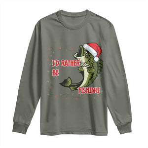 Christmas Fisherman Holiday Gift Long Sleeve Shirt Id Rather Be Fishing TS12 Military Green Print Your Wear