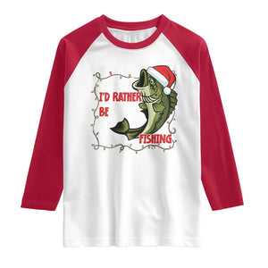 Christmas Fisherman Holiday Gift Raglan Shirt Id Rather Be Fishing TS12 White Red Print Your Wear