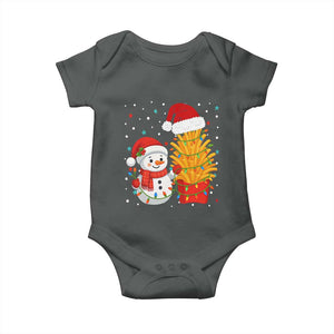 Funny Snowman Decorating French Fries Baby Onesie Christmas Gift TS12 Dark Heather Print Your Wear
