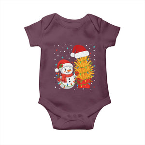 Funny Snowman Decorating French Fries Baby Onesie Christmas Gift TS12 Maroon Print Your Wear