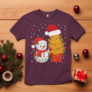 Funny Snowman Decorating French Fries T Shirt Christmas Gift TS12 Maroon Print Your Wear