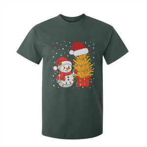 Funny Snowman Decorating French Fries T Shirt For Kid Christmas Gift TS12 Dark Forest Green Print Your Wear