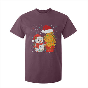 Funny Snowman Decorating French Fries T Shirt For Kid Christmas Gift TS12 Maroon Print Your Wear