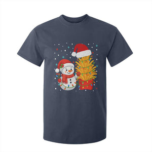 Funny Snowman Decorating French Fries T Shirt For Kid Christmas Gift TS12 Navy Print Your Wear