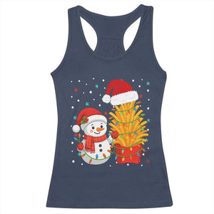 Funny Snowman Decorating French Fries Racerback Tank Top Christmas Gift TS12 Navy Print Your Wear