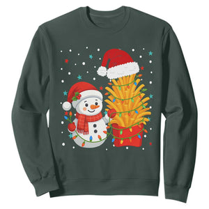 Funny Snowman Decorating French Fries Sweatshirt Christmas Gift TS12 Dark Forest Green Print Your Wear
