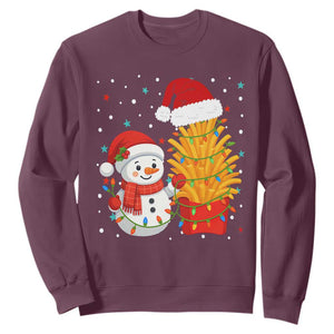 Funny Snowman Decorating French Fries Sweatshirt Christmas Gift TS12 Maroon Print Your Wear