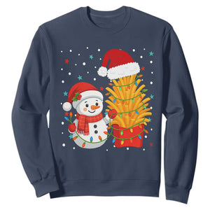 Funny Snowman Decorating French Fries Sweatshirt Christmas Gift TS12 Navy Print Your Wear