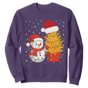 Funny Snowman Decorating French Fries Sweatshirt Christmas Gift TS12 Purple Print Your Wear