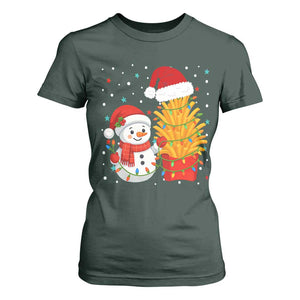 Funny Snowman Decorating French Fries T Shirt For Women Christmas Gift TS12 Dark Forest Green Print Your Wear