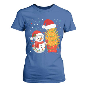 Funny Snowman Decorating French Fries T Shirt For Women Christmas Gift TS12 Royal Blue Print Your Wear