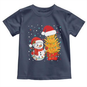 Funny Snowman Decorating French Fries Toddler T Shirt Christmas Gift TS12 Navy Print Your Wear