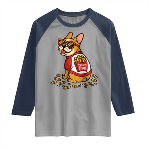 Frenchie Fries Raglan Shirt Funny French Bulldog Lover Gift TS12 Sport Gray Navy Print Your Wear