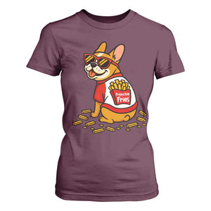 Frenchie Fries T Shirt For Women Funny French Bulldog Lover Gift TS12 Maroon Print Your Wear