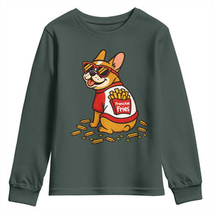 Frenchie Fries Youth Sweatshirt Funny French Bulldog Lover Gift TS12 Dark Forest Green Print Your Wear