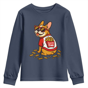 Frenchie Fries Youth Sweatshirt Funny French Bulldog Lover Gift TS12 Navy Print Your Wear