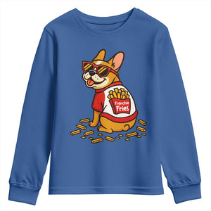 Frenchie Fries Youth Sweatshirt Funny French Bulldog Lover Gift TS12 Royal Blue Print Your Wear