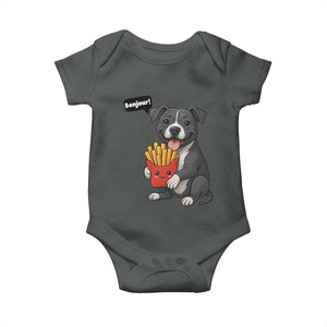 Funny Bonjour French Fries Baby Onesie Pitbull Dog Gift TS12 Dark Heather Print Your Wear