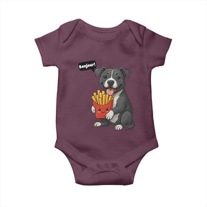 Funny Bonjour French Fries Baby Onesie Pitbull Dog Gift TS12 Maroon Print Your Wear