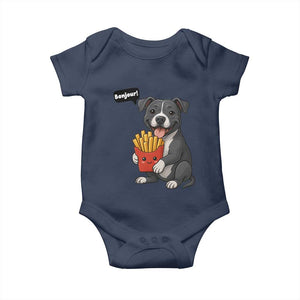 Funny Bonjour French Fries Baby Onesie Pitbull Dog Gift TS12 Navy Print Your Wear
