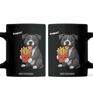 Funny Bonjour French Fries Coffee Mug Pitbull Dog Gift TS12 Black Print Your Wear