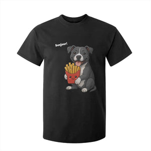 Funny Bonjour French Fries T Shirt For Kid Pitbull Dog Gift TS12 Black Print Your Wear