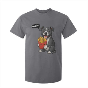 Funny Bonjour French Fries T Shirt For Kid Pitbull Dog Gift TS12 Charcoal Print Your Wear