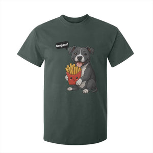Funny Bonjour French Fries T Shirt For Kid Pitbull Dog Gift TS12 Dark Forest Green Print Your Wear