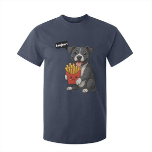Funny Bonjour French Fries T Shirt For Kid Pitbull Dog Gift TS12 Navy Print Your Wear