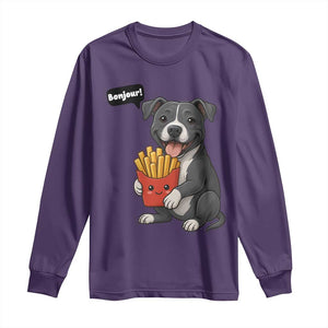 Funny Bonjour French Fries Long Sleeve Shirt Pitbull Dog Gift TS12 Purple Print Your Wear