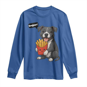 Funny Bonjour French Fries Long Sleeve Shirt Pitbull Dog Gift TS12 Royal Blue Print Your Wear