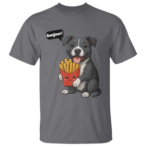 Funny Bonjour French Fries T Shirt Pitbull Dog Gift TS12 Charcoal Print Your Wear