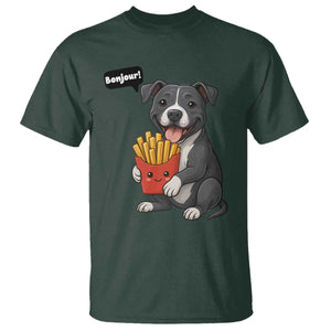 Funny Bonjour French Fries T Shirt Pitbull Dog Gift TS12 Dark Forest Green Print Your Wear