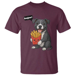 Funny Bonjour French Fries T Shirt Pitbull Dog Gift TS12 Maroon Print Your Wear