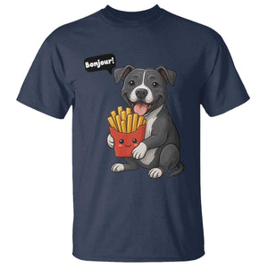 Funny Bonjour French Fries T Shirt Pitbull Dog Gift TS12 Navy Print Your Wear